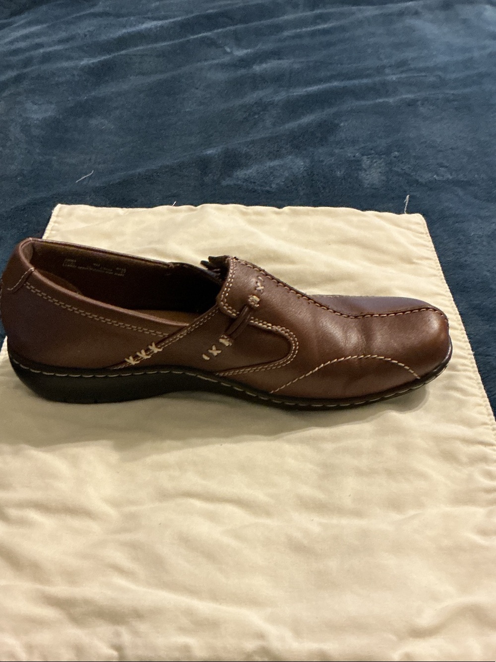 Clarks Brown Leather Slip-On Loafer with Contrast Stitching